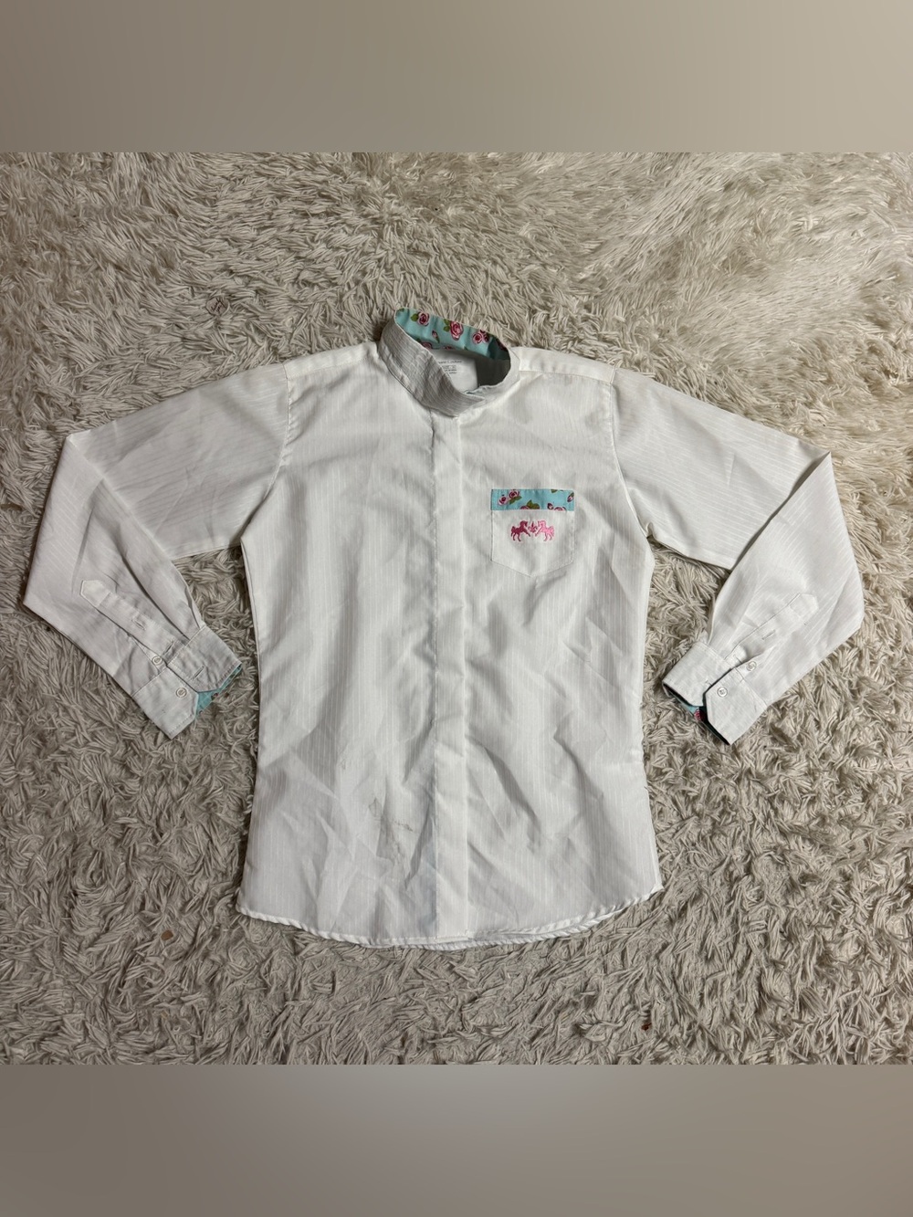 Child’s Size 16 White Equine Couture Long Sleeve Horseback Riding Show Shirt